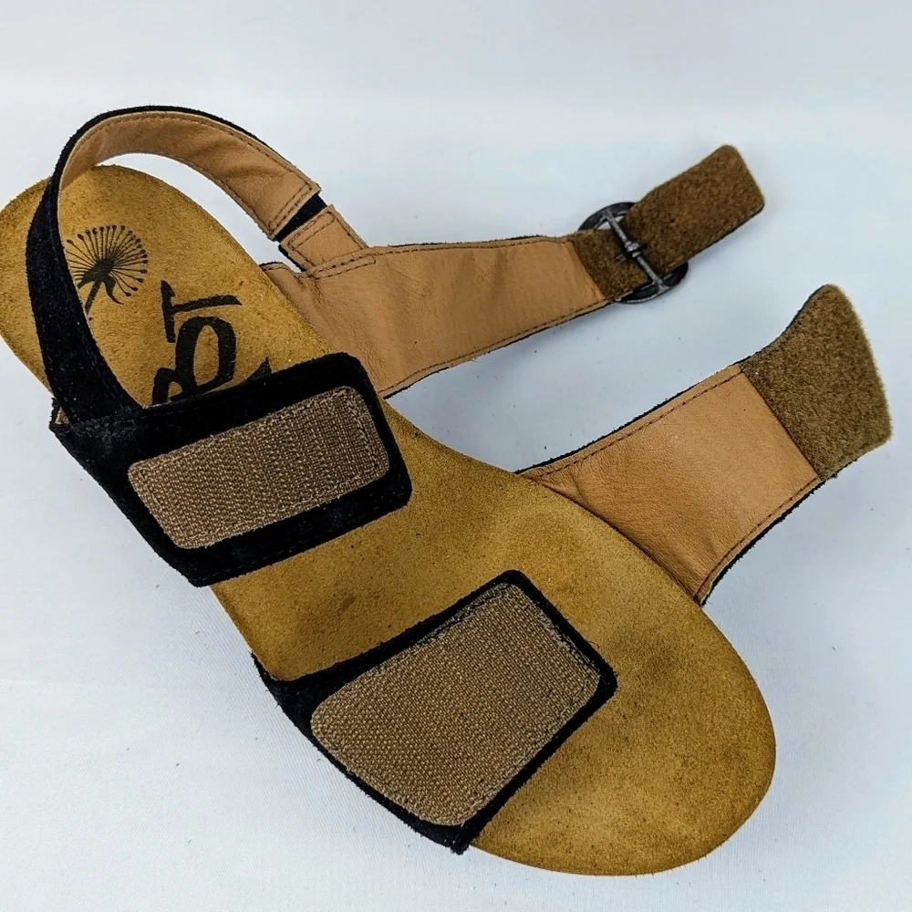 OTBT Peasant Wedge Platform Slingback Sandal Suede Leather Black 9.5M NIB